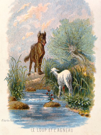 &39;O lobo e o cordeiro&39;, ilustração de &39;fábulas&39; por La Fontaine. 1868 de Gustave Dore